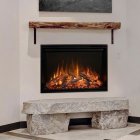 Bergamo Electric Fireplace, 2 heating levels: 900 / 1800 W, thermostat, dimmable, realistic flame illusion: independent LED flame effect with resin  logs, storage space for logs